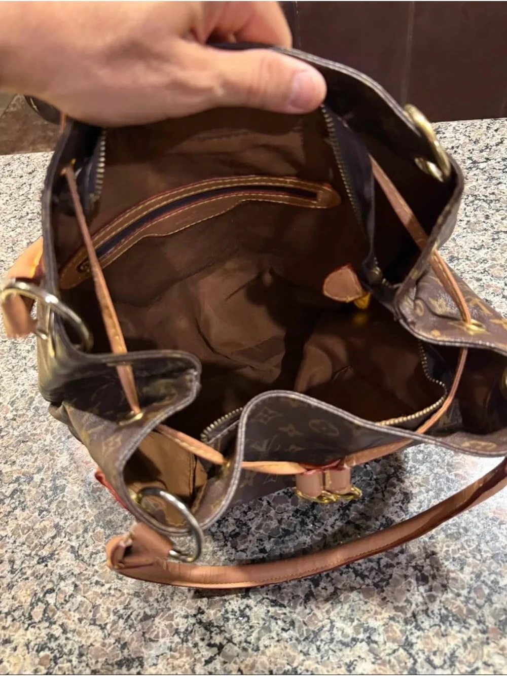 Louis Vuitton Monogram Canvas Shoulder Bag with Tan Trim